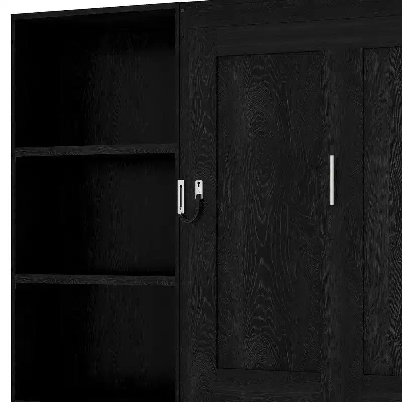 Lit escamotable en bois Whisen Queen et lit pliant avec étagères de rangement et armoires