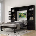 Whisen Queen Wooden Murphy Bed & Foldable Bed with Storage Shelves and Cabinets