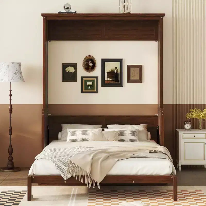 Lit escamotable Whisen Queen Wood Murphy, armoire de lit mural escamotable avec vérins à gaz (améliorés) - Noyer
