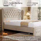 Dyonery Lit Queen Size, Cadre de Lit Plateforme Rembourré en Velours avec 2 Tiroirs de Rangement, Tête de Lit Capitonnée Verticale et Ailée de 133,6 cm de Hauteur