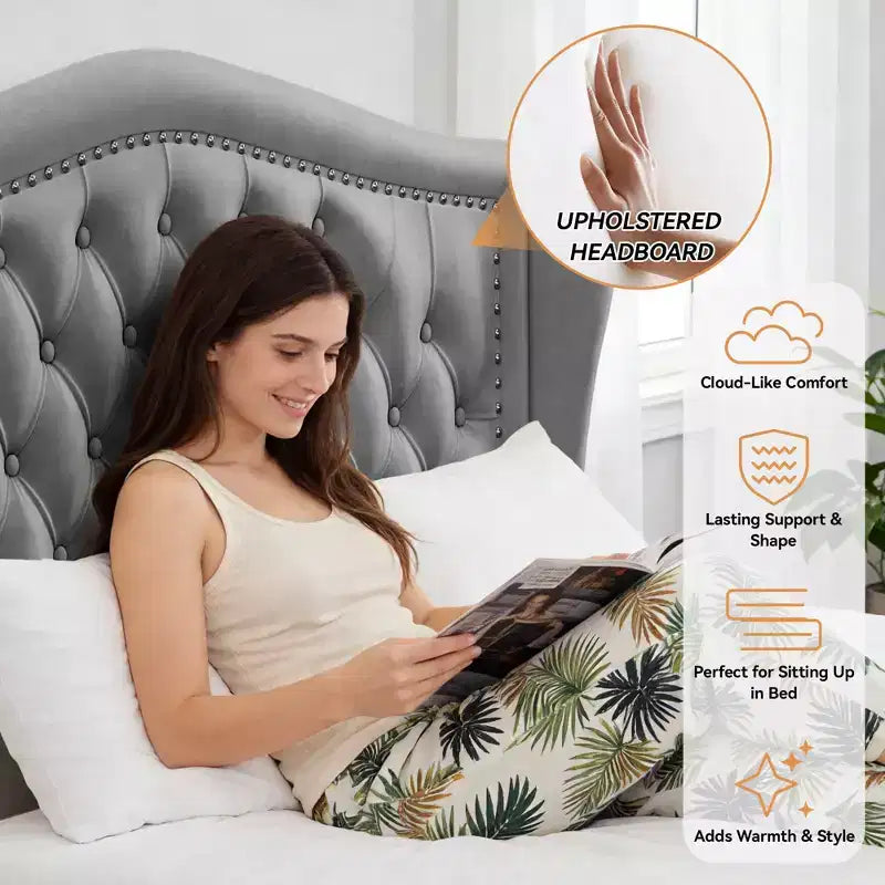 Dyonery Lit Queen Size, Cadre de Lit Plateforme Rembourré en Velours avec 2 Tiroirs de Rangement, Tête de Lit Capitonnée Verticale et Ailée de 133,6 cm de Hauteur