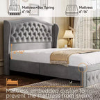 Dyonery Lit Queen Size, Cadre de Lit Plateforme Rembourré en Velours avec 2 Tiroirs de Rangement, Tête de Lit Capitonnée Verticale et Ailée de 133,6 cm de Hauteur