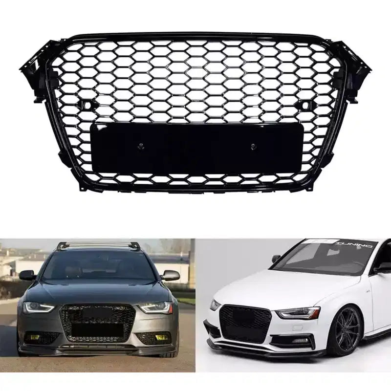 Acekool Calandre avant Audi A4 B8PA 8K0853651E, maille nid d'abeille noire brillante, remplacement ABS, modèle européen, mise à niveau pare-chocs avant sans logo