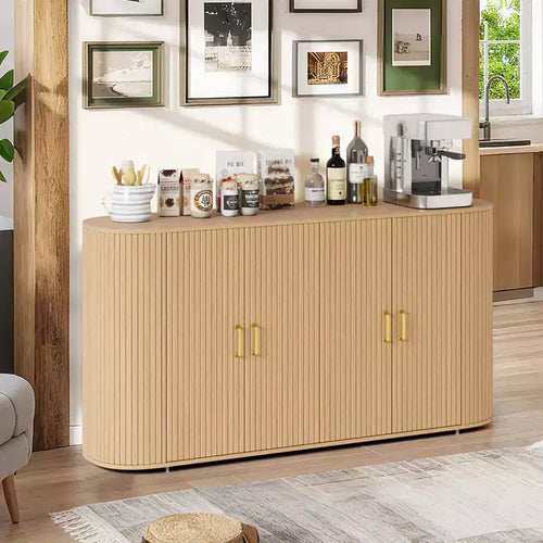 63 Buffet Sideboard Cabinet with Storage, Fluted Accent Credenza with Adjustable Shelves, Modern Sideboard Cabinet with Curvy Edge, Console Table