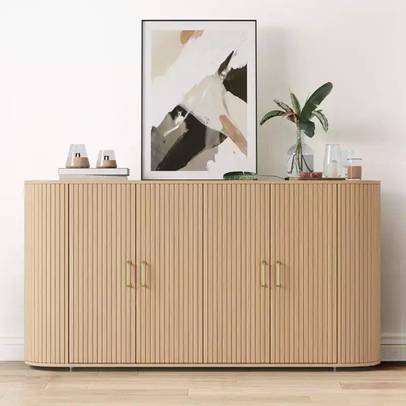 Buffet enfilade de 63 po avec rangement, crédence cannelée avec étagères réglables, buffet moderne aux bords incurvés, table console
