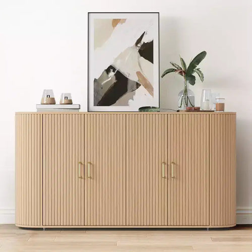 Buffet enfilade de 63 po avec rangement, crédence cannelée avec étagères réglables, buffet moderne aux bords incurvés, table console