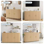 Buffet enfilade de 63 po avec rangement, crédence cannelée avec étagères réglables, buffet moderne aux bords incurvés, table console