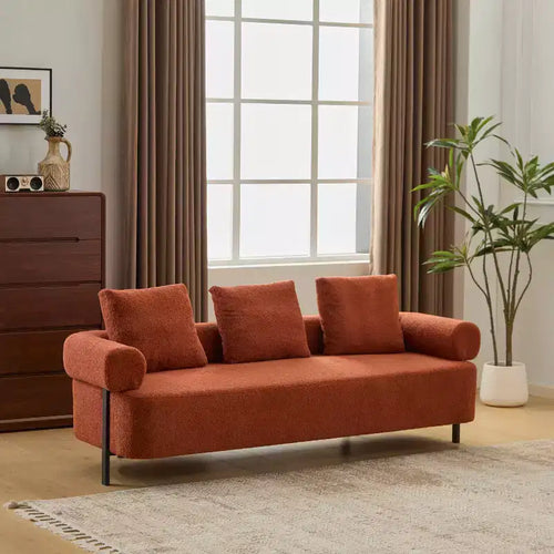 78-Inch Modern 3-Seater Orange Upholstered Sofa with Plush Pillows, for Living Room or Bedroom