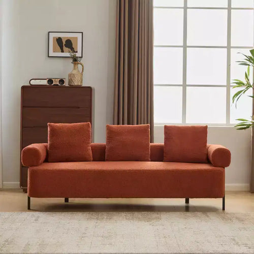 Canapé moderne 3 places orange de 78 pouces avec coussins moelleux, pour salon ou chambre à coucher