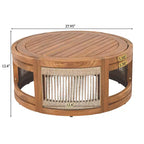 Table basse d'extérieur 70 cm en bois d'acacia avec accents en corde tressée, style bohème, pour patio