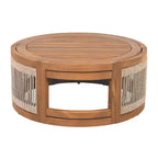 Table basse d'extérieur 70 cm en bois d'acacia avec accents en corde tressée, style bohème, pour patio