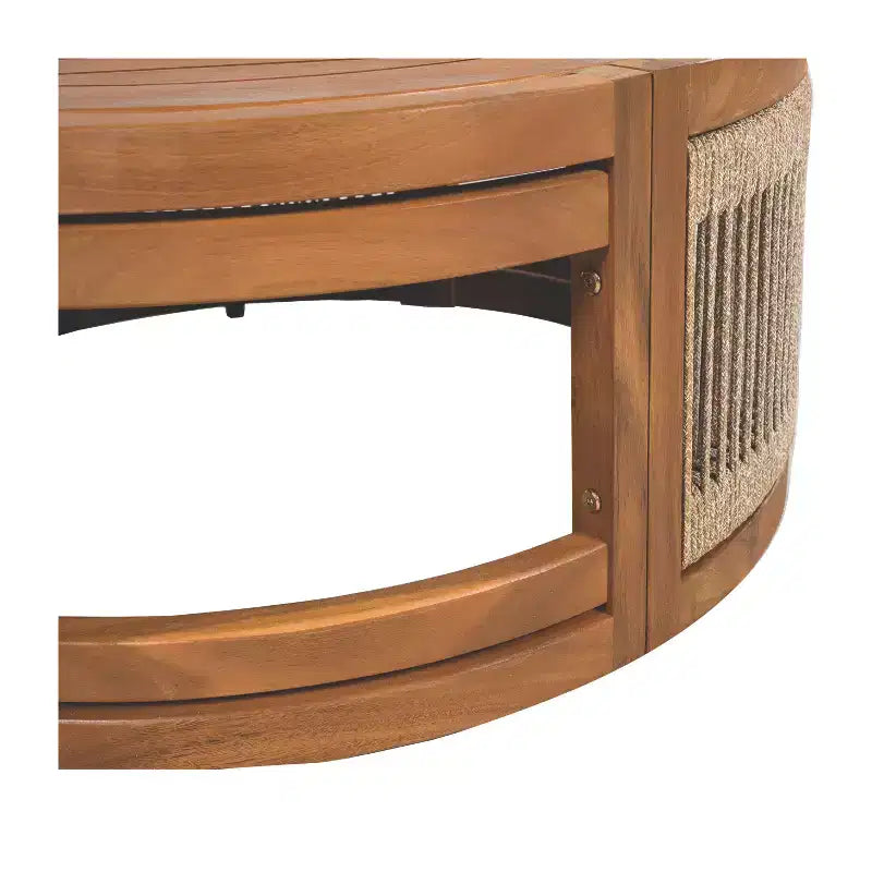 Table basse d'extérieur 70 cm en bois d'acacia avec accents en corde tressée, style bohème, pour patio