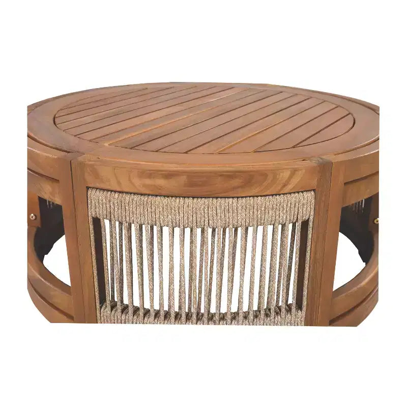 Table basse d'extérieur 70 cm en bois d'acacia avec accents en corde tressée, style bohème, pour patio