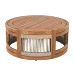 Table basse d'extérieur 70 cm en bois d'acacia avec accents en corde tressée, style bohème, pour patio