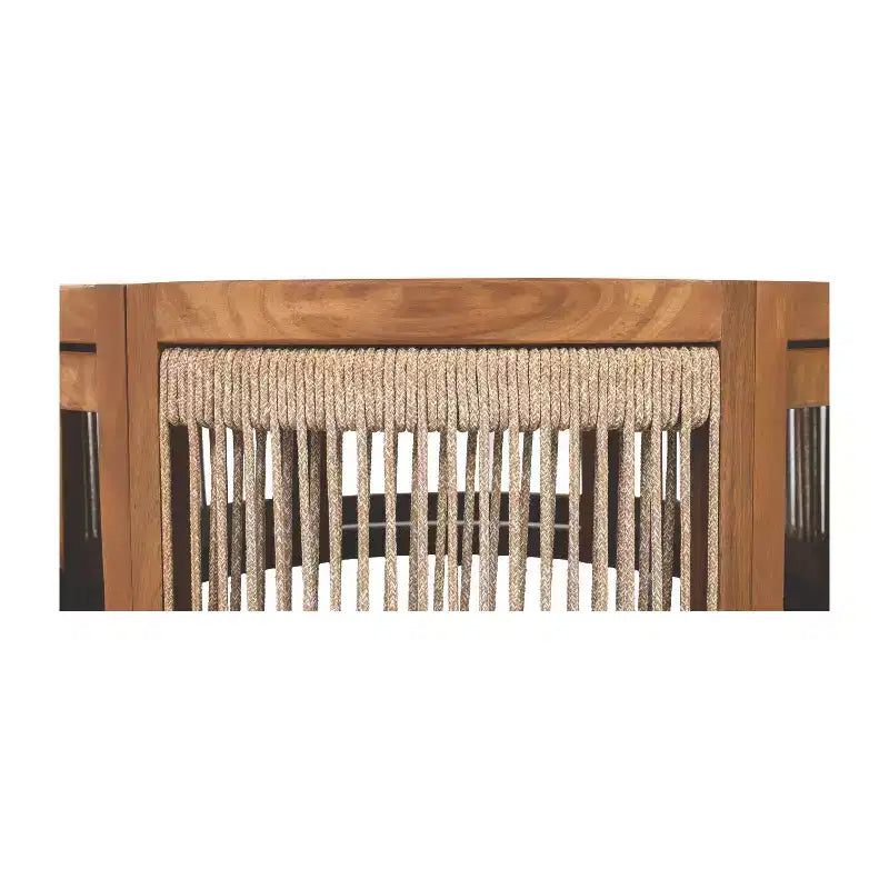 Table basse d'extérieur 70 cm en bois d'acacia avec accents en corde tressée, style bohème, pour patio