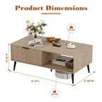 Table Basse avec Rangement, Table de Salon en Bois à 2 Niveaux Style Mid-Century Moderne avec Portes Coulissantes Ondulées