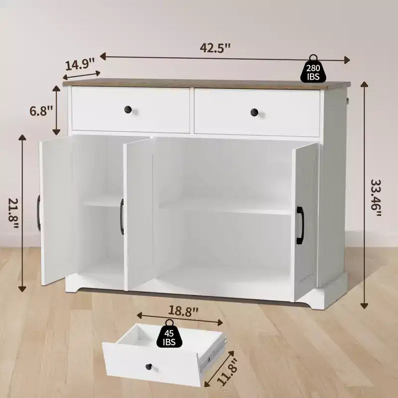 Meuble de Rangement de Cuisine CuisinSmart, Buffet 42" avec Tiroirs, Meuble Bar à Café de Style Ferme Moderne, pour Salon et Salle à Manger