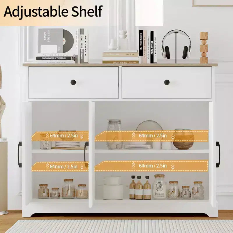 Meuble de Rangement de Cuisine CuisinSmart, Buffet 42" avec Tiroirs, Meuble Bar à Café de Style Ferme Moderne, pour Salon et Salle à Manger