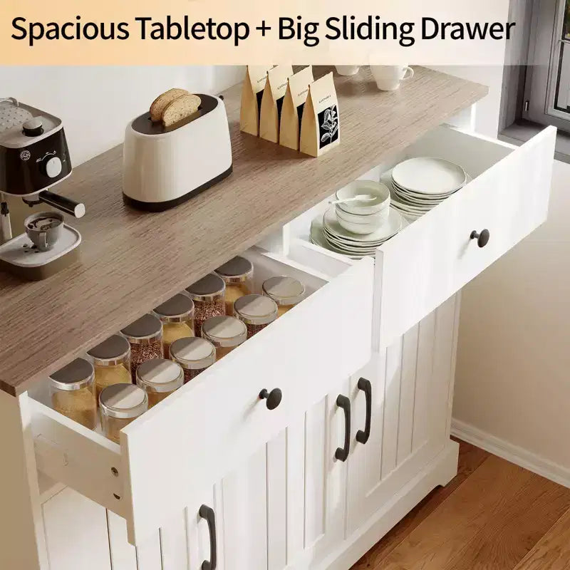 Meuble de Rangement de Cuisine CuisinSmart, Buffet 42" avec Tiroirs, Meuble Bar à Café de Style Ferme Moderne, pour Salon et Salle à Manger