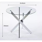 Ensemble de salle à manger 5 pièces style Mid-Century avec plateau en verre et pieds en métal pour 4 à 6 personnes, fait aussi office de table basse