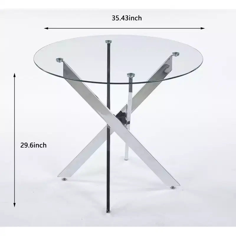 Ensemble de salle à manger 5 pièces style Mid-Century avec plateau en verre et pieds en métal pour 4 à 6 personnes, fait aussi office de table basse