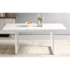 Square Extendable Dining Table with Metal Leg and MDF Top, Modern Space-Saving Design for Kitchen or Living Room