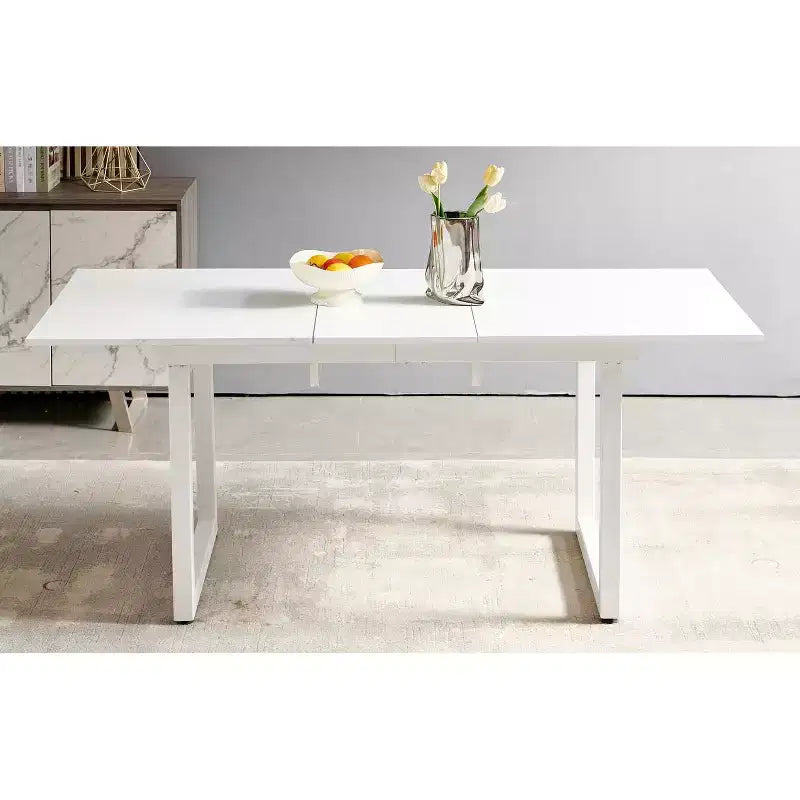 Square Extendable Dining Table with Metal Leg and MDF Top, Modern Space-Saving Design for Kitchen or Living Room
