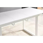 Table à manger carrée extensible avec pied en métal et plateau en MDF, design moderne et compact pour cuisine ou salon