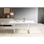 Table à manger carrée extensible avec pied en métal et plateau en MDF, design moderne et compact pour cuisine ou salon