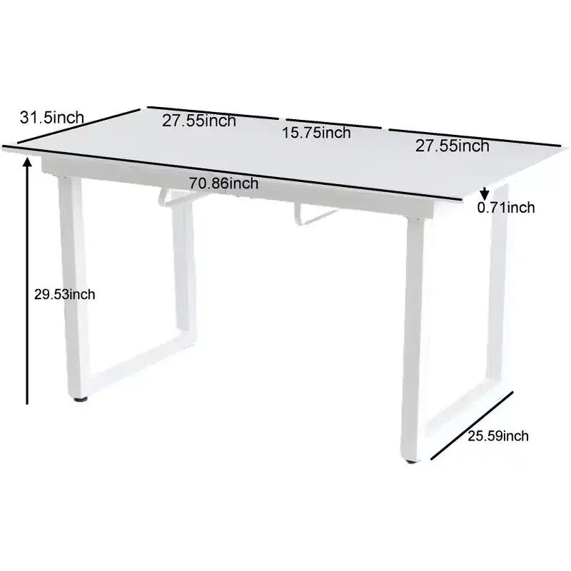 Table à manger carrée extensible avec pied en métal et plateau en MDF, design moderne et compact pour cuisine ou salon