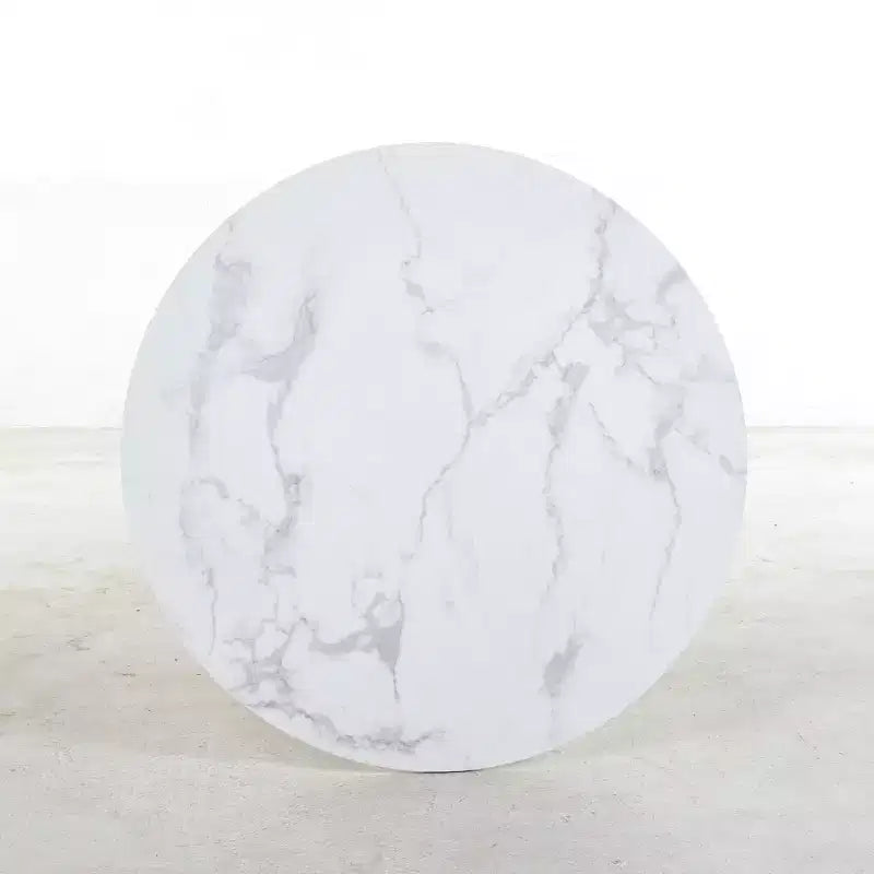 42.1-inch Mid-Century Dining Table with Round MDF Table Top and Cross Leg, White Marble Color, for 4-6 People