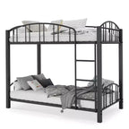 Heavy Duty Twin Over Twin Metal Bunk Bed - Sturdy Steel Frame & Arched Guardrail - Safety Ladder, Space-Saving, Modern Bedroom Furniture