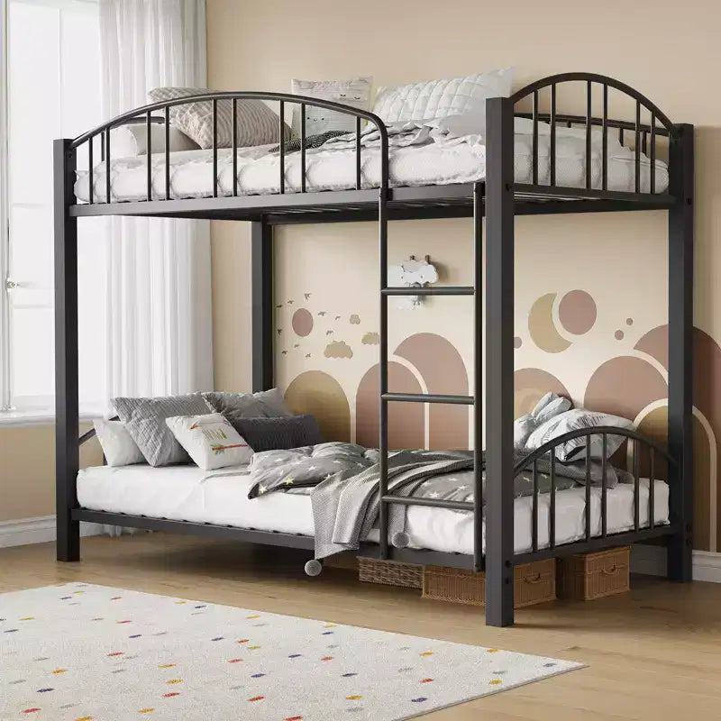 Lit superposé double en métal robuste - Cadre en acier solide et barrière de protection arquée - Échelle de sécurité, gain de place, mobilier de chambre moderne