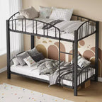 Lit superposé double en métal robuste - Cadre en acier solide et barrière de protection arquée - Échelle de sécurité, gain de place, mobilier de chambre moderne