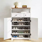 Meuble à chaussures COZONY avec portes et 2 tiroirs, étagères réglables, organisateur de rangement pour entrée, couloir, salon