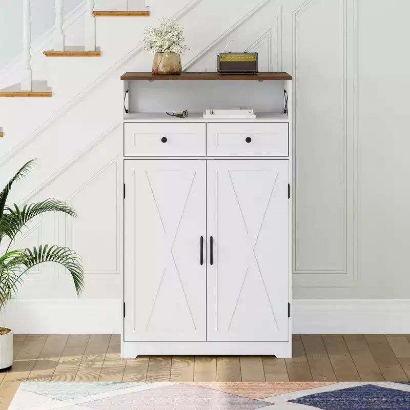 Meuble à chaussures COZONY avec portes et 2 tiroirs, étagères réglables, organisateur de rangement pour entrée, couloir, salon