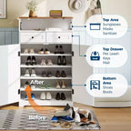 Meuble à chaussures COZONY avec portes et 2 tiroirs, étagères réglables, organisateur de rangement pour entrée, couloir, salon
