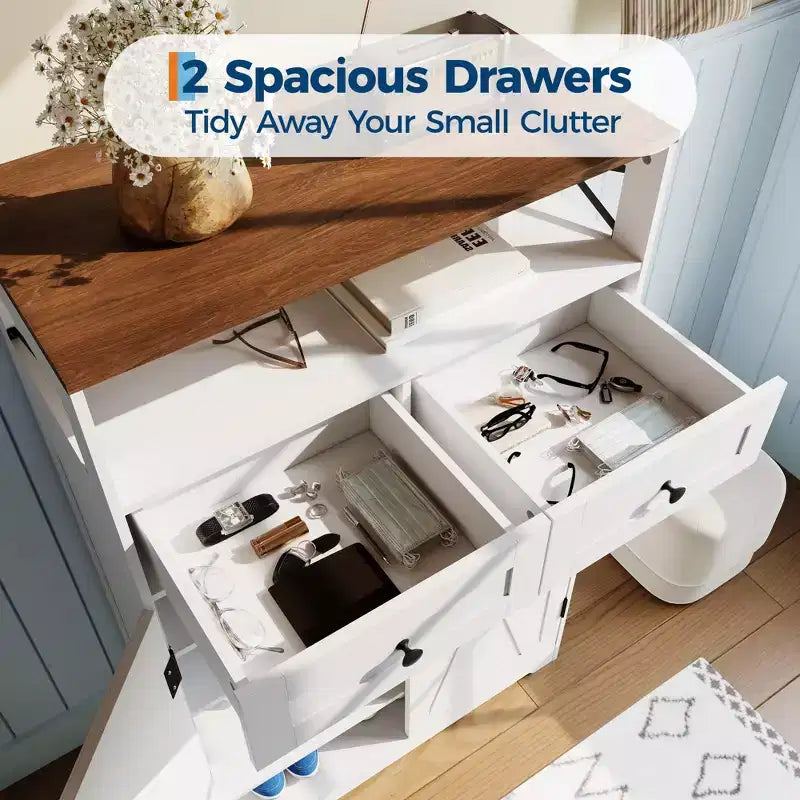 Meuble à chaussures COZONY avec portes et 2 tiroirs, étagères réglables, organisateur de rangement pour entrée, couloir, salon