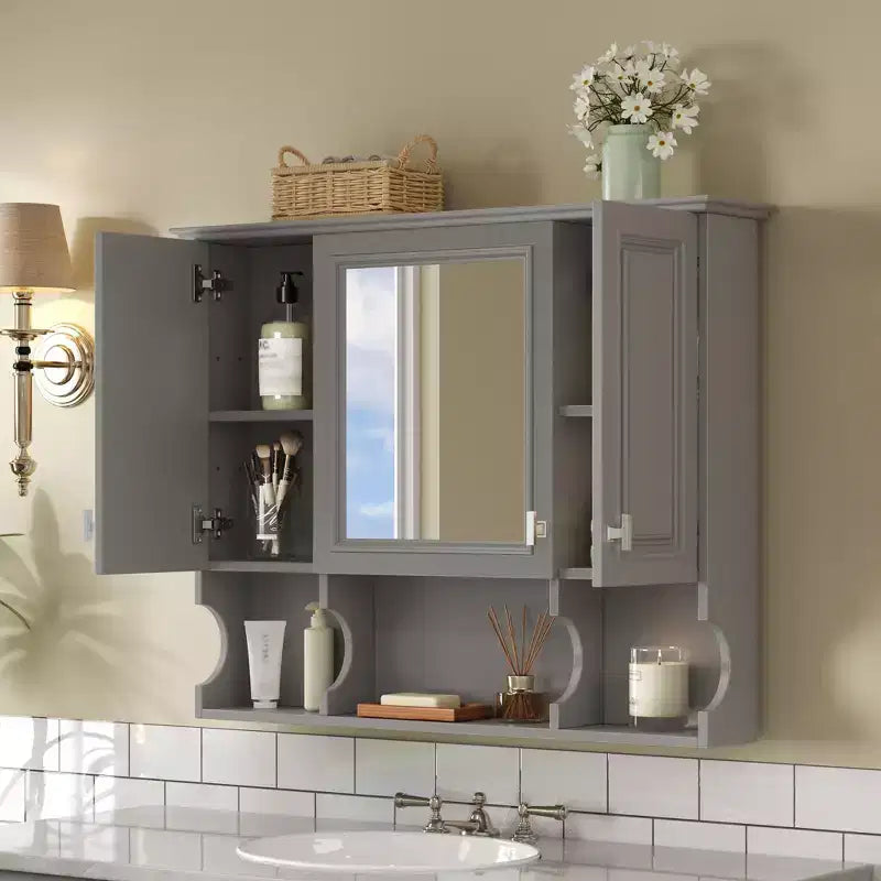 Meuble-lavabo GDFStudio Dominic 35 avec miroir mural et 3 étagères ouvertes