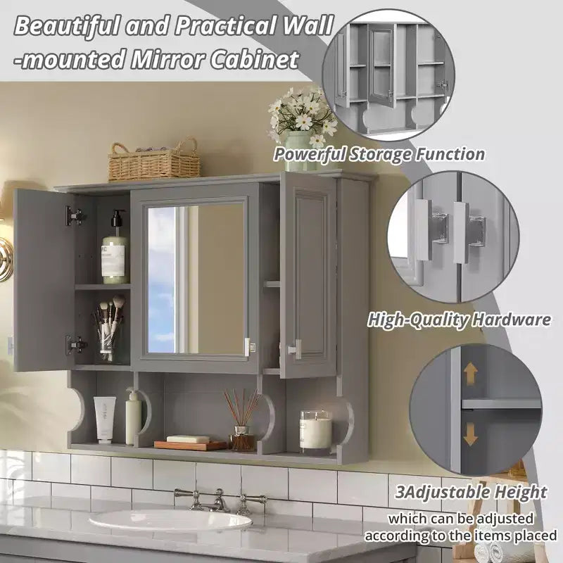 Meuble-lavabo GDFStudio Dominic 35 avec miroir mural et 3 étagères ouvertes