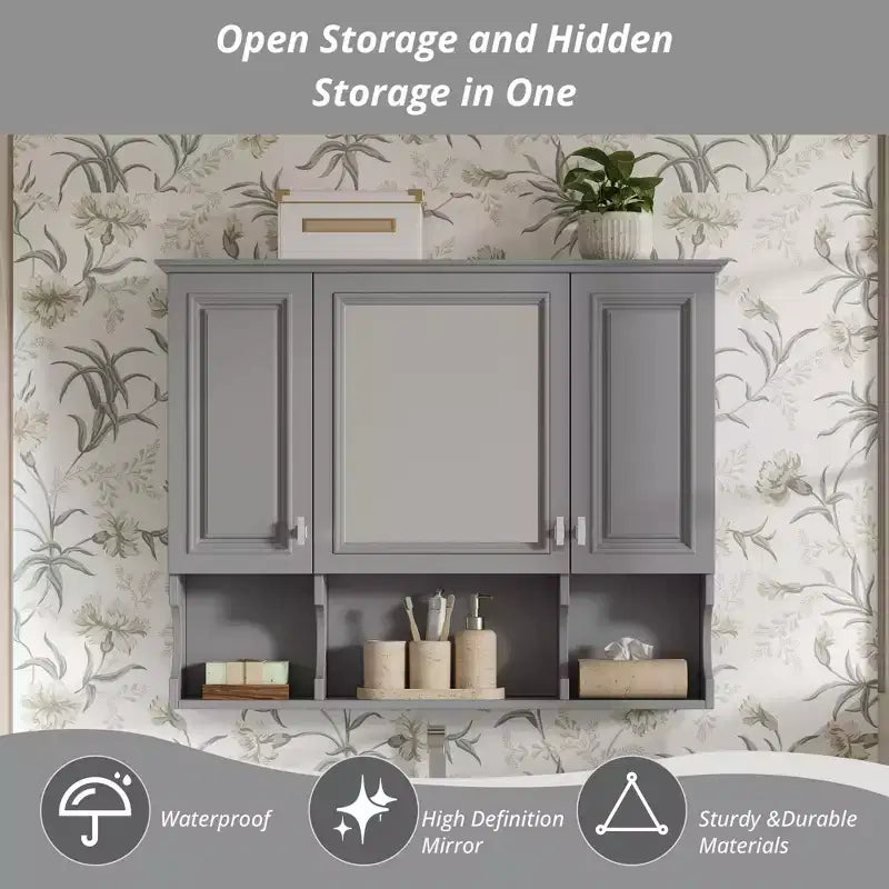 Meuble-lavabo GDFStudio Dominic 35 avec miroir mural et 3 étagères ouvertes