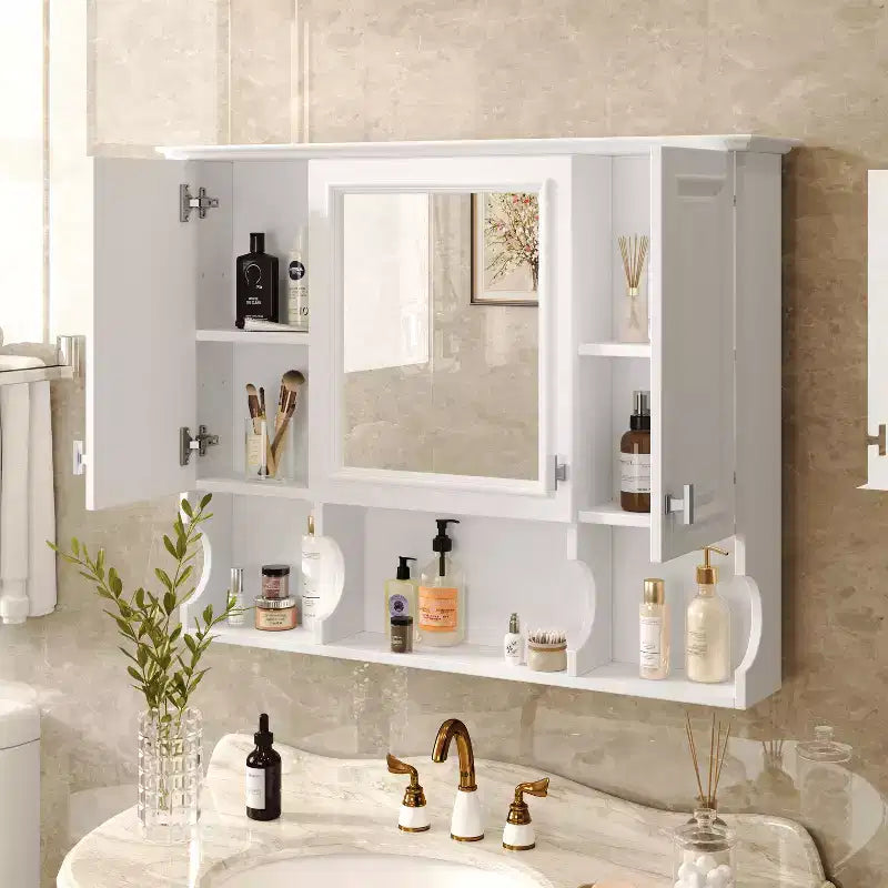 Meuble-lavabo GDFStudio Dominic 35 avec miroir mural et 3 étagères ouvertes