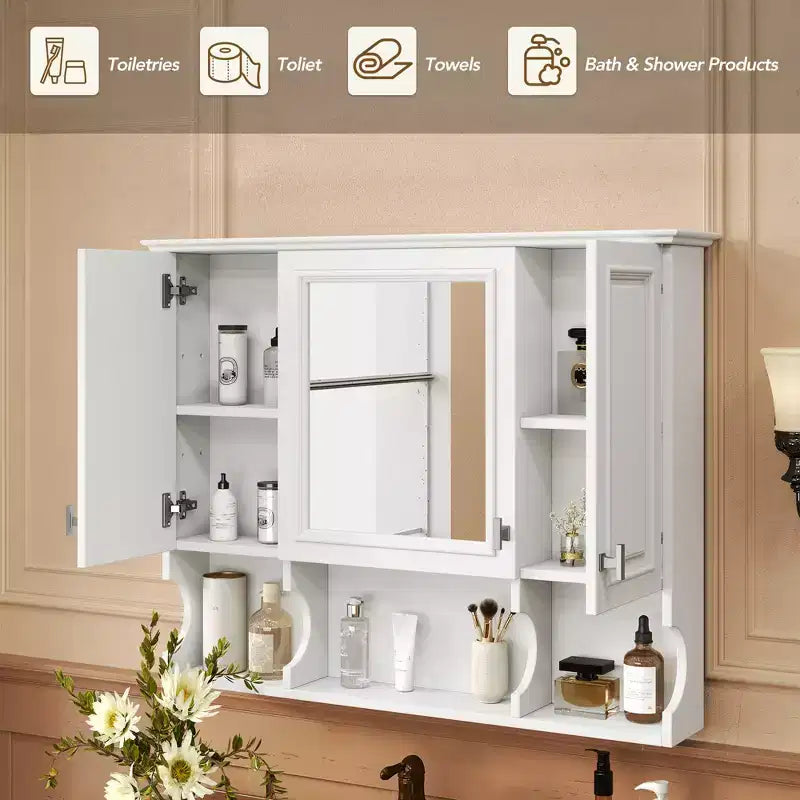 Meuble-lavabo GDFStudio Dominic 35 avec miroir mural et 3 étagères ouvertes