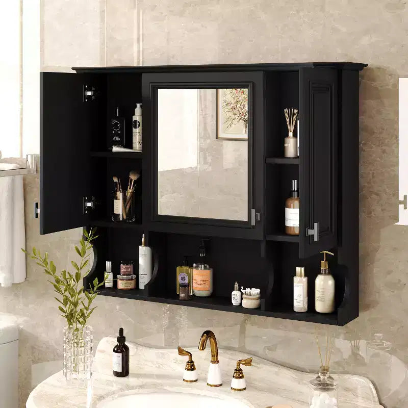 Meuble-lavabo GDFStudio Dominic 35 avec miroir mural et 3 étagères ouvertes