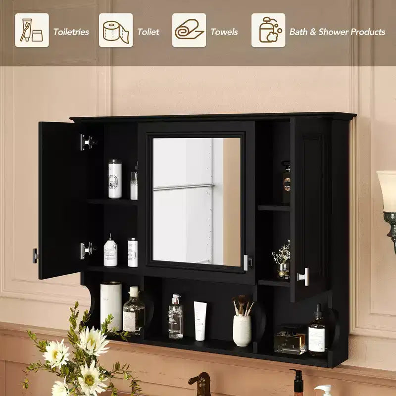 Meuble-lavabo GDFStudio Dominic 35 avec miroir mural et 3 étagères ouvertes