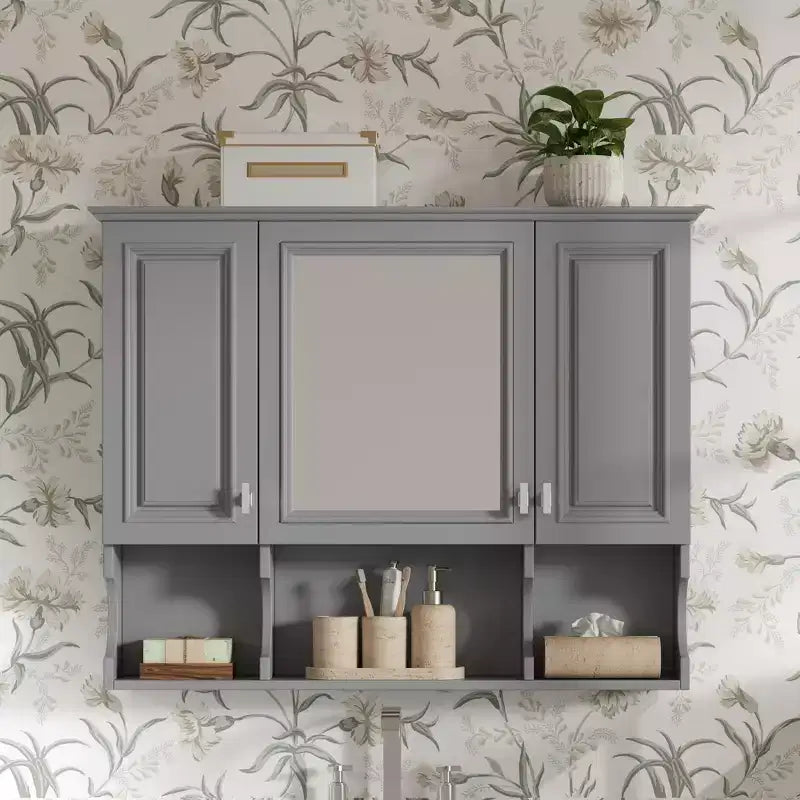 Meuble-lavabo GDFStudio Dominic 35 avec miroir mural et 3 étagères ouvertes