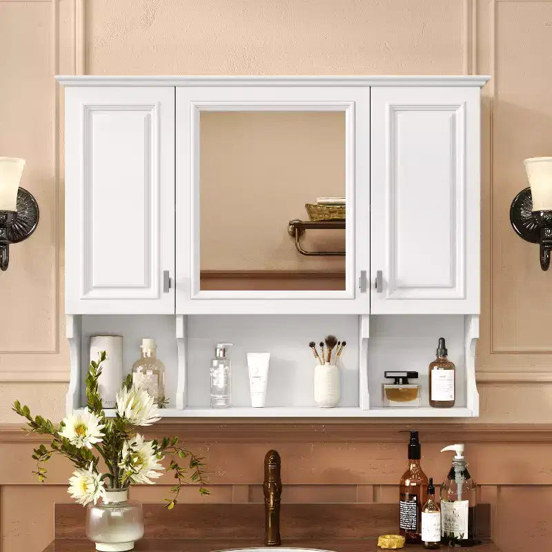 Meuble-lavabo GDFStudio Dominic 35 avec miroir mural et 3 étagères ouvertes
