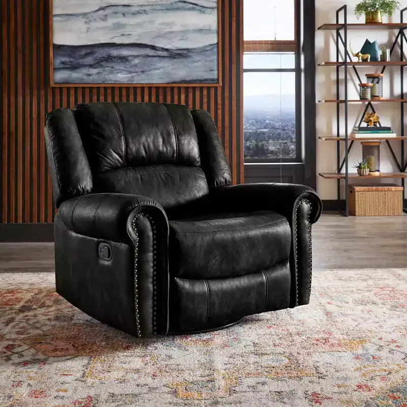 Fauteuil inclinable pivotant et coulissant en microfibre à têtes de clou Wayne - iNSPIRE Q
