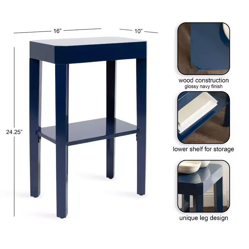 Table d'appoint en bois Talcott de Kate et Laurel, 16x10x25, bleu marine