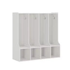 Organisateur de Manteaux pour Enfants avec 4 Compartiments et 8 Crochets, Casier de Rangement Blanc avec Niches pour Salle de Classe, Crèche, Salle de Jeux